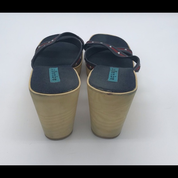 Aqua Girl denim and red wedges with diamond accents. Pre-owned. - Picture 3 of 7